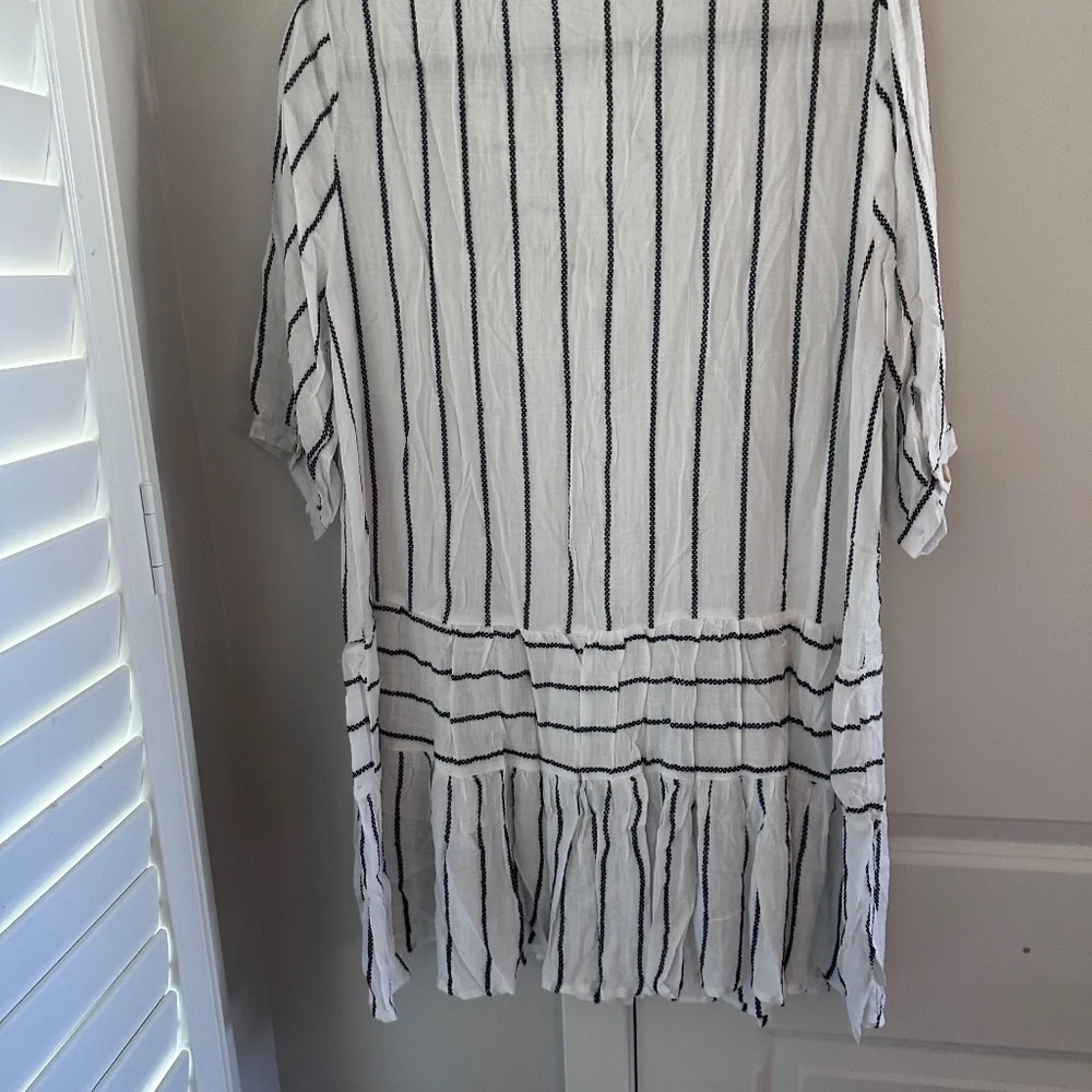 Hayden Los Angeles Striped Tiered Mini Dress Tunic Large White Black